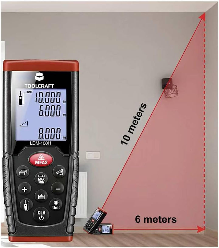 TOOLCRAFT LDM100H Laser-Distanzmesser I Entfernungsmesser I Distanzmesser I Entfernungsmessgerät I L