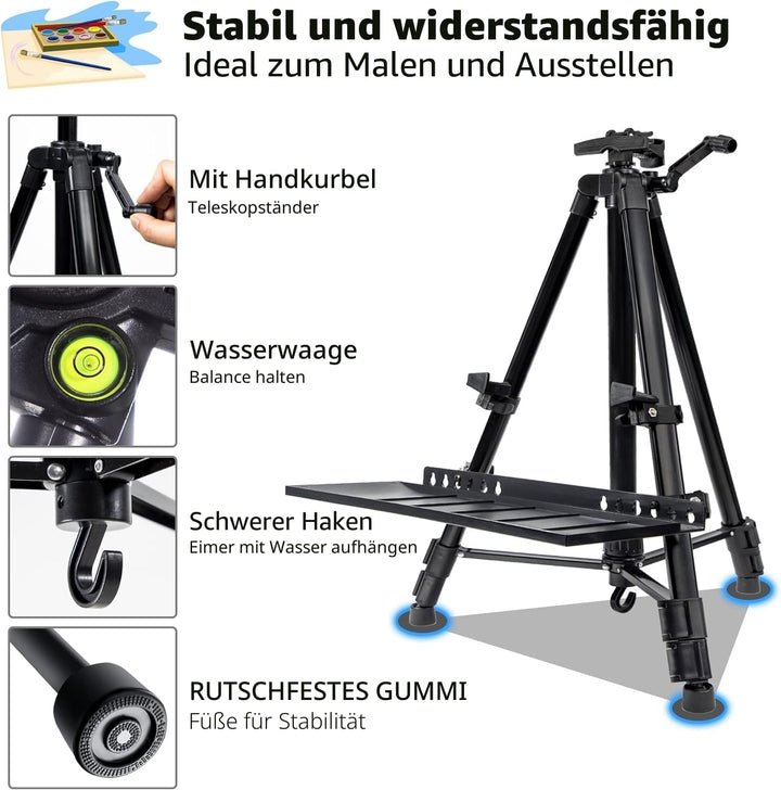 VAIIGO Staffelei gross L 52-162cm, Atelierstaffelei, Künstler Staffelei, Verstellbare Staffelei, Fel