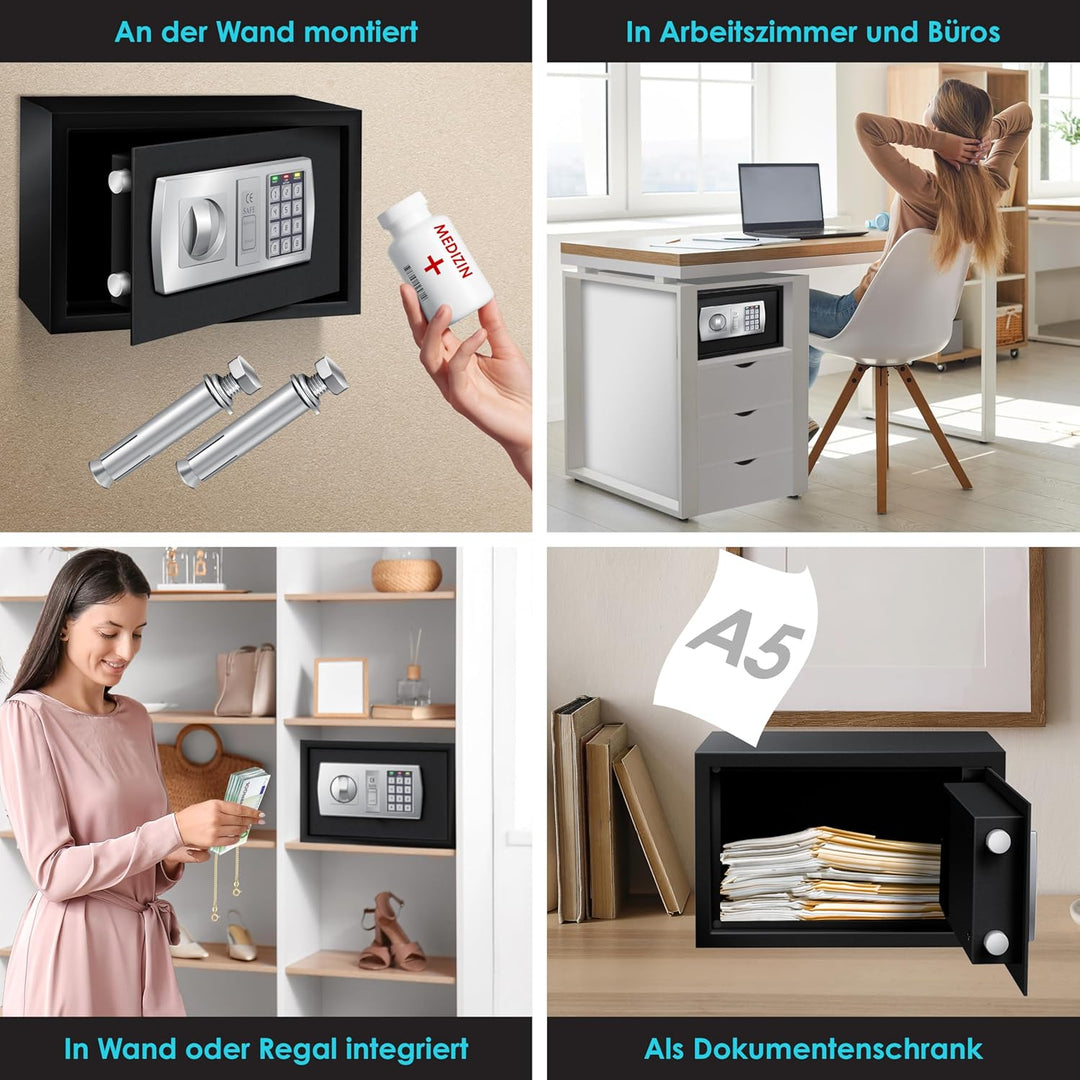 KESSER® Elektr. Tresor | 31x20x20cm | LED-Anzeige | Elektronischer Safe | Doppelbolzenverriegelung |