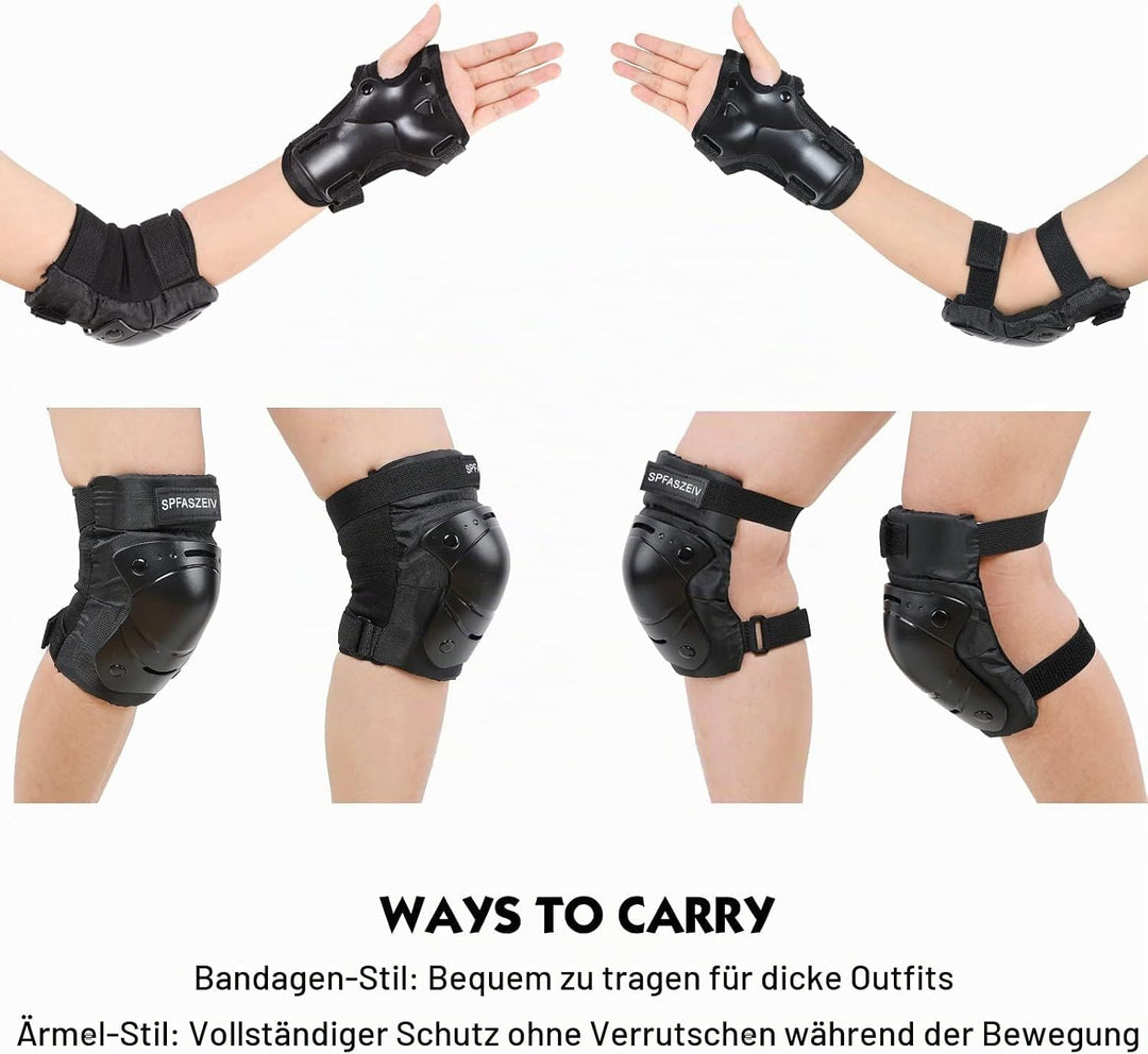 Kinder&amp;Erwachsene Knieschoner Set,Schützerset 6 in 1 mit Knie-Ellbogen-Handgelenkschoner, Schutzausr