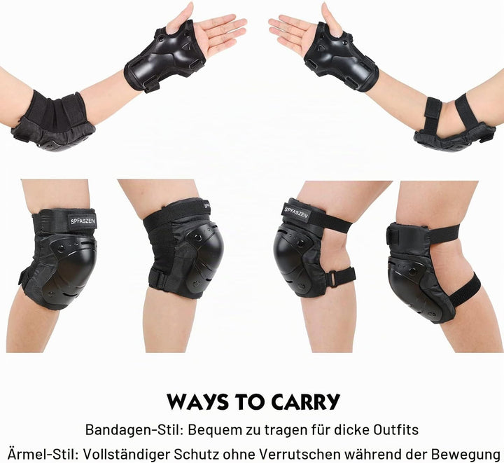 Kinder&amp;Erwachsene Knieschoner Set,Schützerset 6 in 1 mit Knie-Ellbogen-Handgelenkschoner, Schutzausr