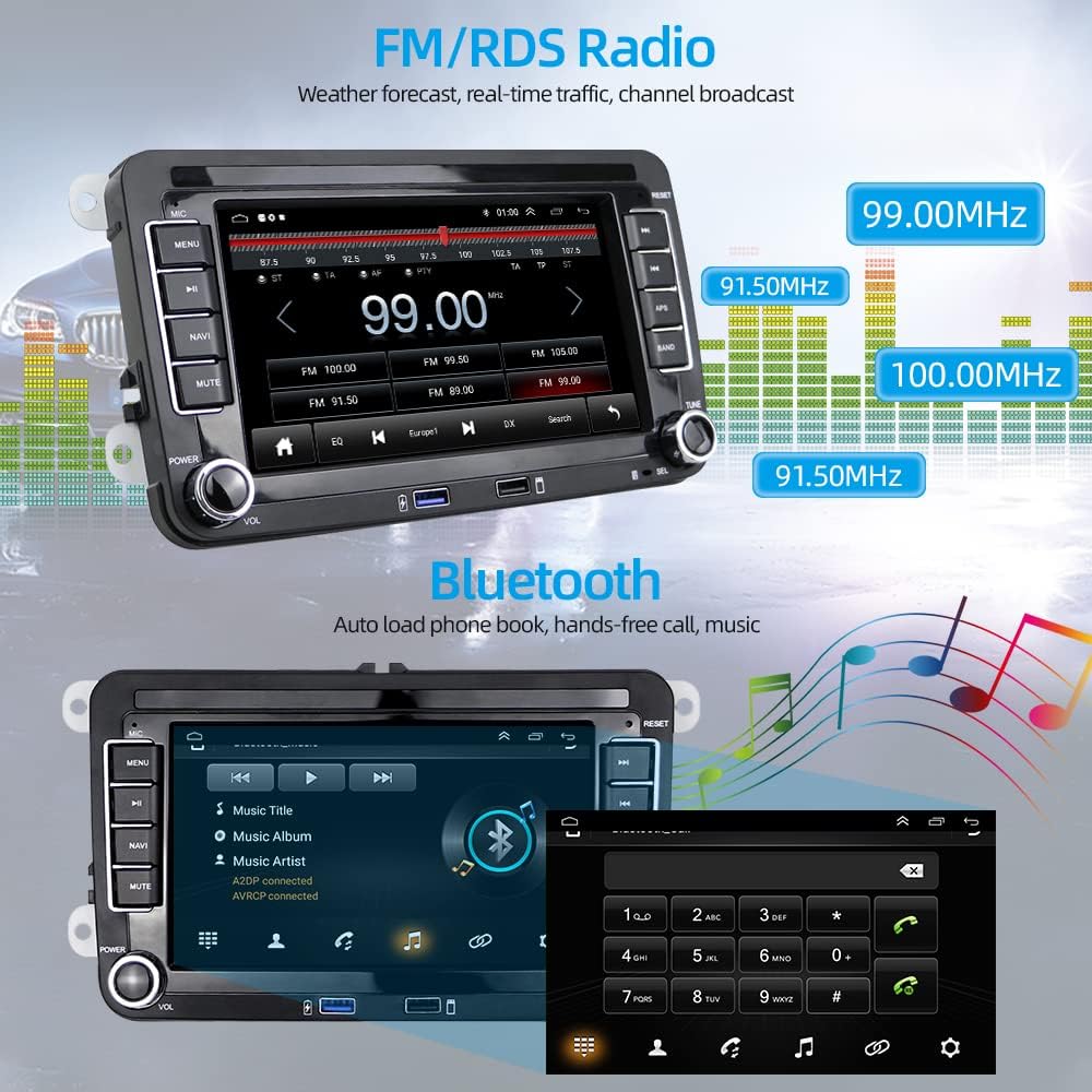 Podofo 2 Din Android 11 Autoradio für VW Golf 5 6 Polo Seat Skoda Radio mit Wireless Apple Carplay,