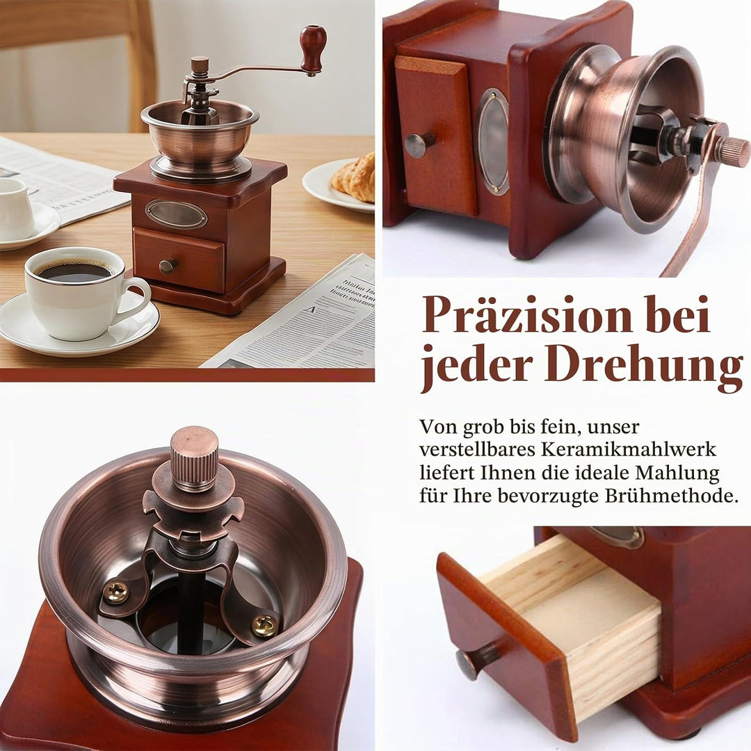 Manuelle Kaffeemühle Einstellbare Grobheit Kaffeemühle Mahlwerk Kaffeebohnenmühle Vintage Holz Handm