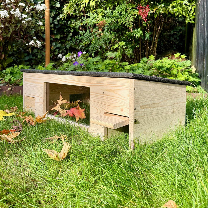 GARTENETAGE Igelfutterhaus XXL mit Panorama-Beobachtungsfenster, Rattenklappen & Fluchtweg – wetterf