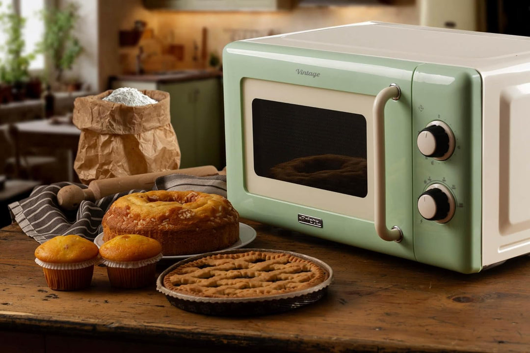 Ariete 3960 Mikrowelle Vintage, 800 W, Fassungsvermögen 20 l, 3 Funktionen, 6 Kochstufen, Timer, Grü