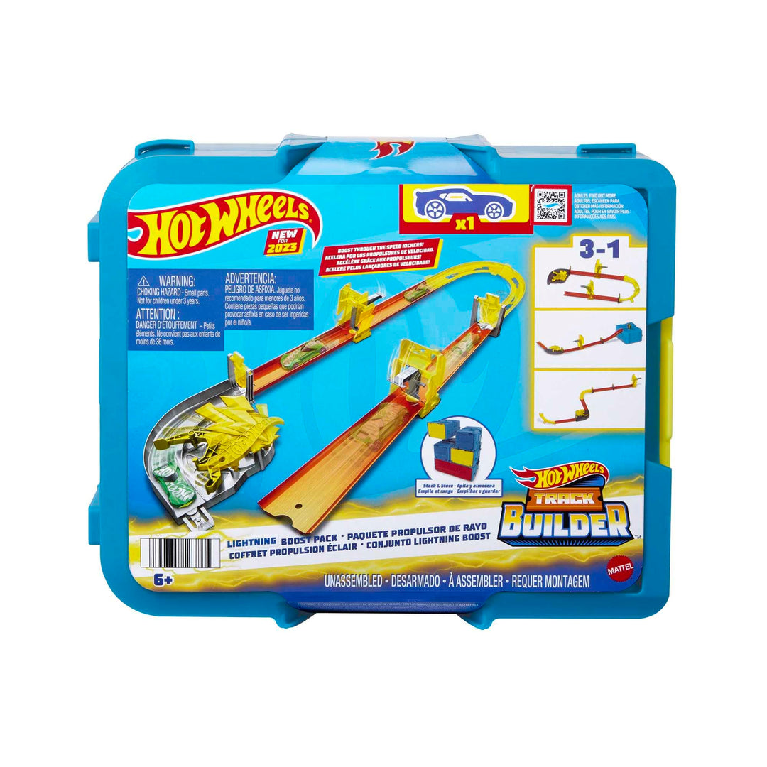 Hot Wheels Trackset mit 1 Hot Wheels Auto, 12 Track-Beschleunigungselementen, stapelbarer Spielzeuga