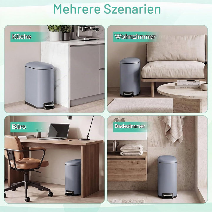 Clevich schmaler 20L rechteckiger Metall-Mülleimer, Softclose, Rauchgrau, Rauchgrau