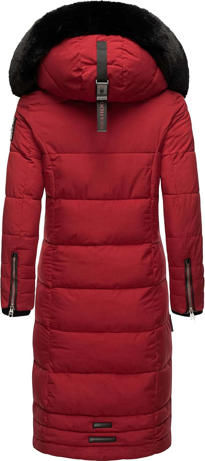 Navahoo Damen Wintermantel Warmer Steppmantel lang mit Abnehmbarer Kapuze Fahmiyaa XS-3XL XXL Dark R