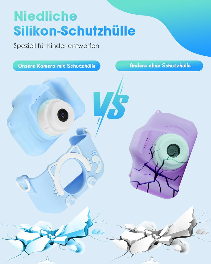 Kinderkamera für Mädchen Jungen, 3-12 Jahre, 2.0”Display Digitalkamera, Doppelobjektiv, 32GB SD-Kart