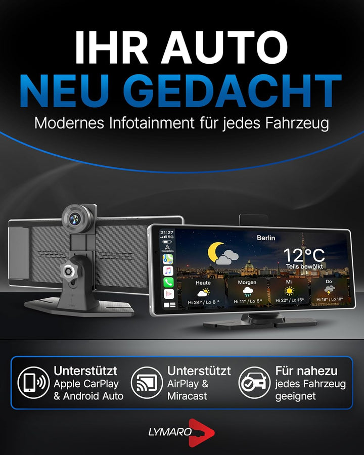 Wireless CarPlay Display & Android Display fürs Auto, tragbares Apple Auto CarPlay Display & Android