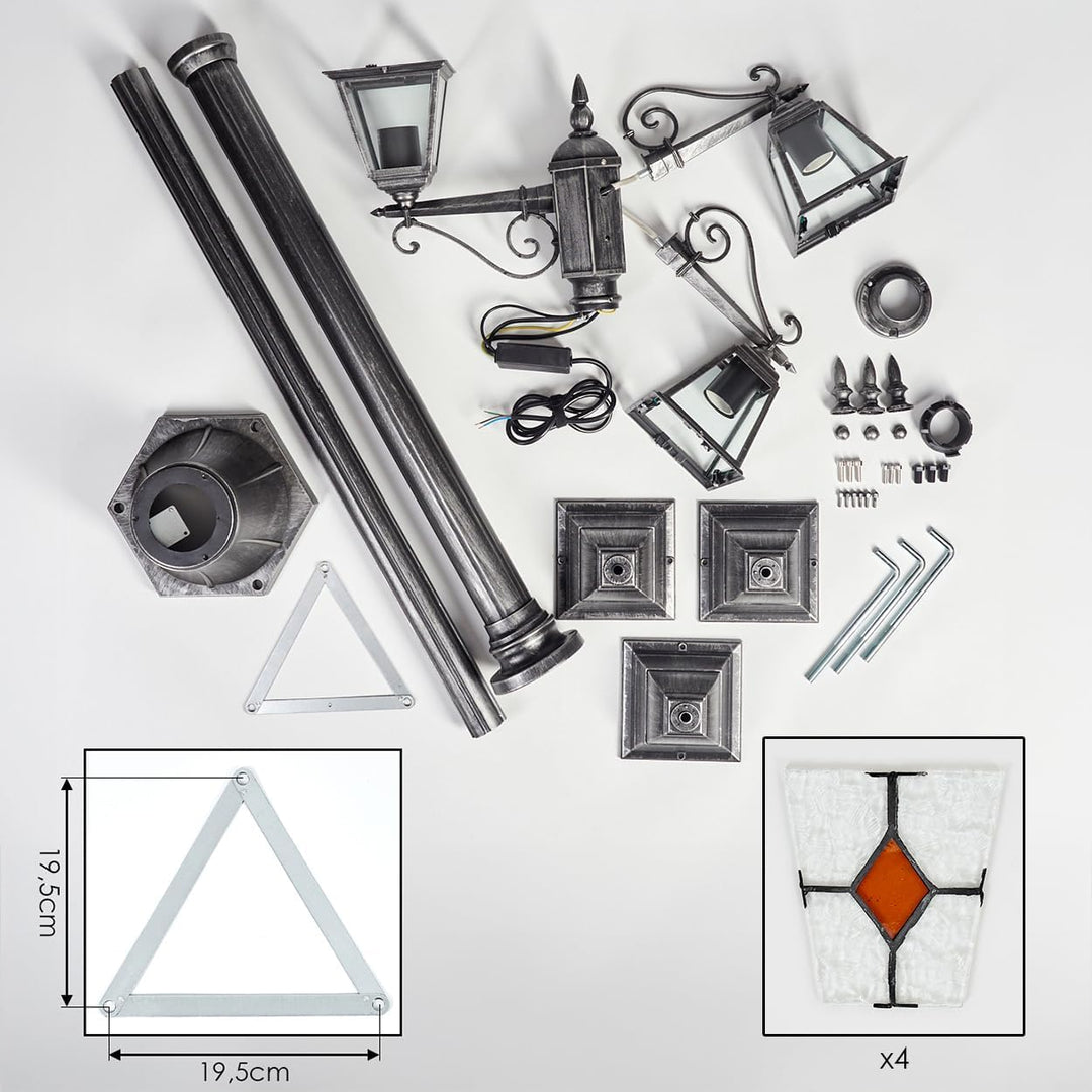 HOFSTEIN Kandelaber Naofe, Aussenwegeleuchte aus Metall/Glas in Schwarz/Silber/Klar/Orange, Wegebele