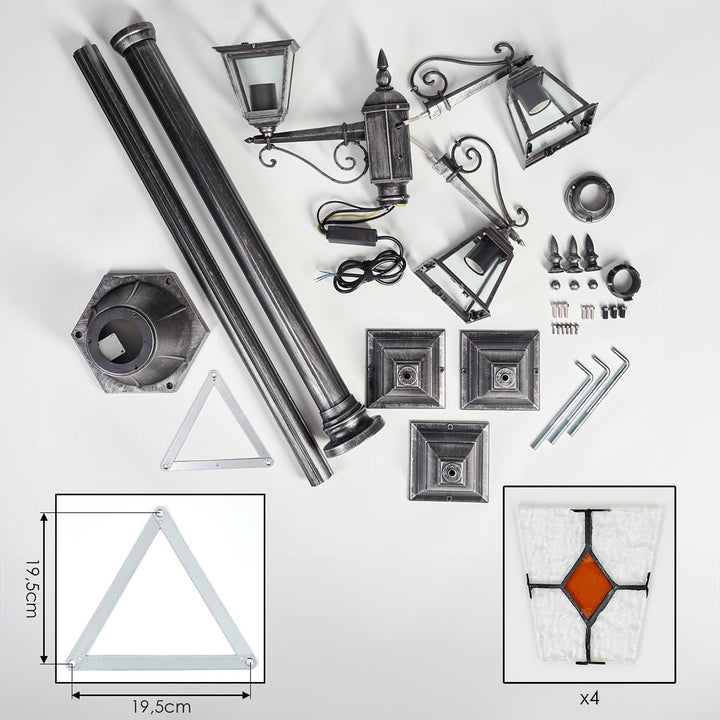 HOFSTEIN Kandelaber Naofe, Aussenwegeleuchte aus Metall/Glas in Schwarz/Silber/Klar/Orange, Wegebele