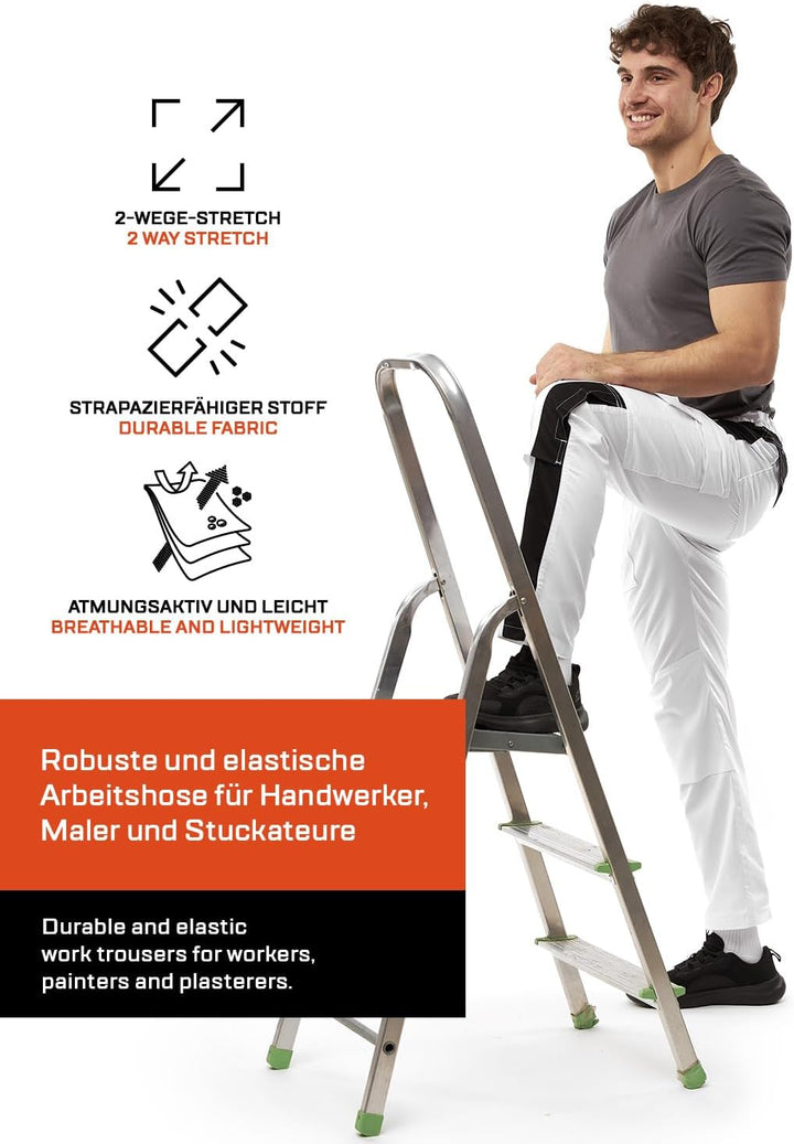 strongAnt Arbeitshose komplett Stretch Männer Berlin Pro Bundhose Schwarz Weiss Grau 46 Weiss-schwar