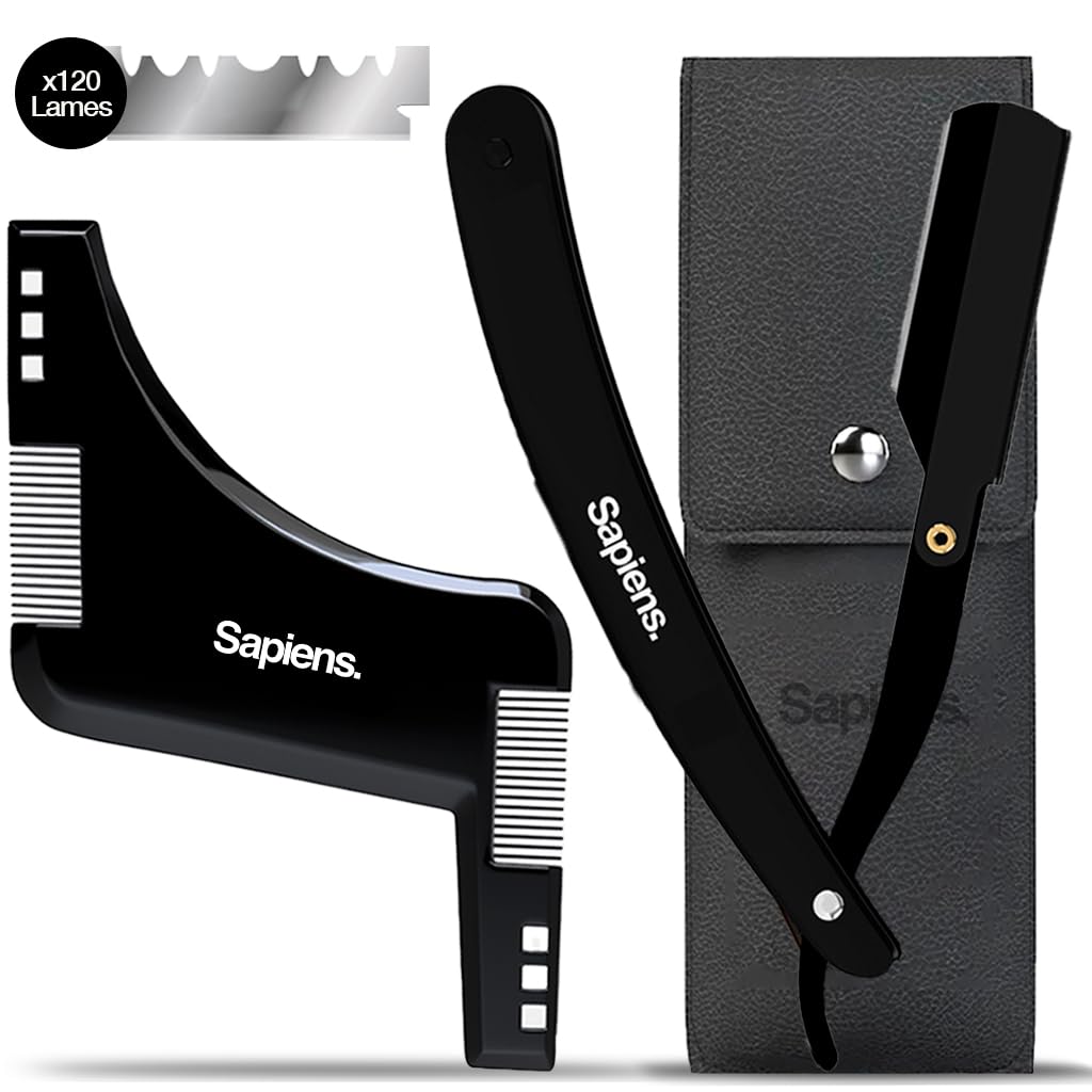 Sapiens Barbershop Barbier Rasierset - Rasiermesser, 120 Rasierklingen, Transparentes Rasiergel, Feu
