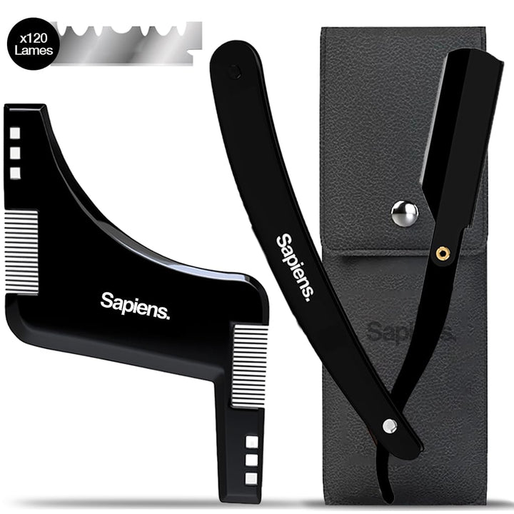 Sapiens Barbershop Barbier Rasierset - Rasiermesser, 120 Rasierklingen, Transparentes Rasiergel, Feu