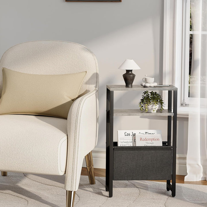 Konsolentisch Schmal 3 Ablagen Schmaler Nachttisch Oak Grey Sideboard Sofatisch mit Stauraum Beistel