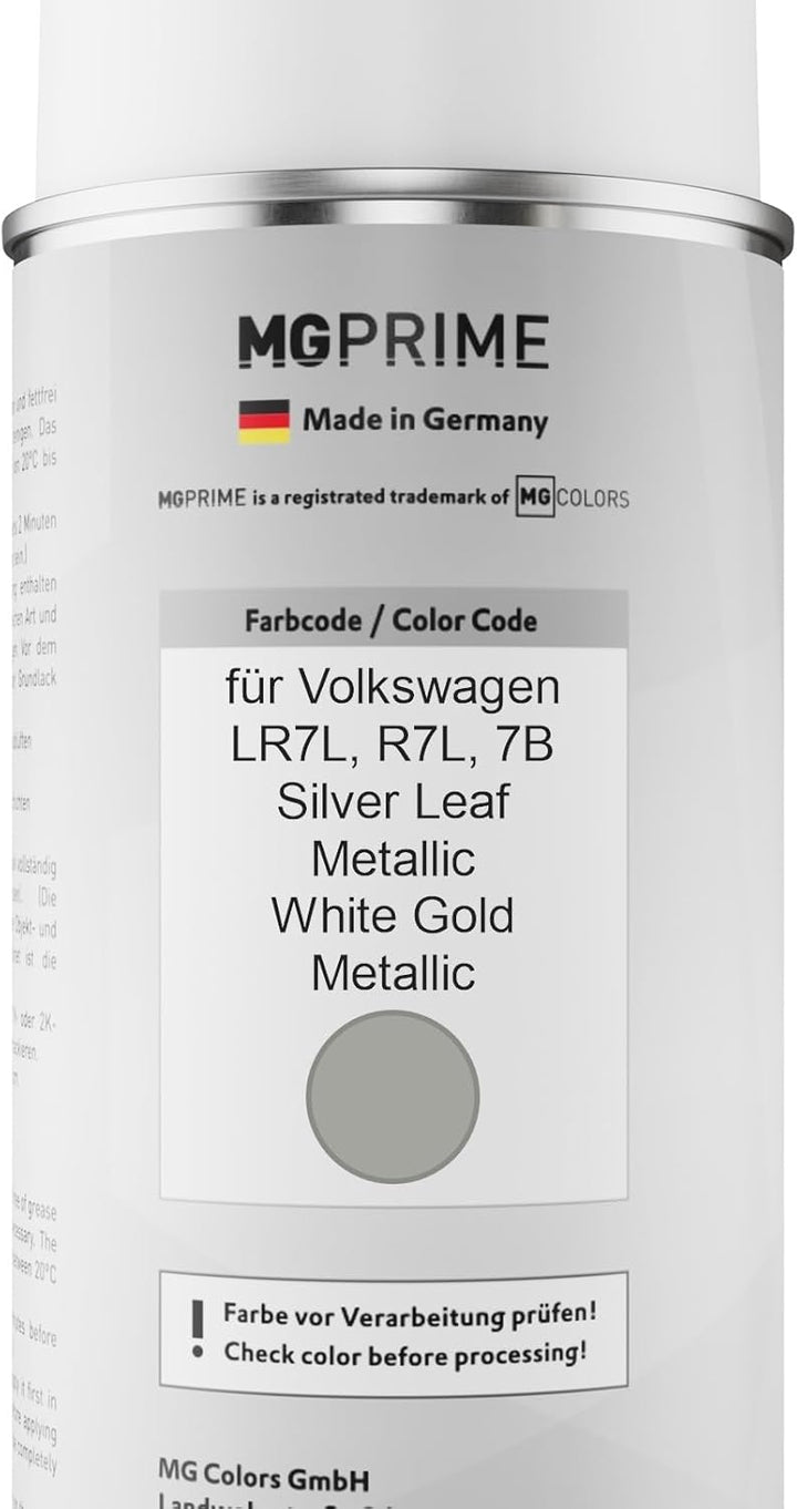 MG PRIME Autolack Sprühdosen Set für Volkswagen VW LR7L / R7L / 7B Silver Leaf Metallic/White Gold M