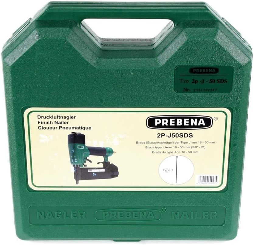 Prebena 2P-J50SDS Luftdruck Druckluftnagler 5-7 bar im Transportkoffer + Prebena Stauchkopfnägel Bra