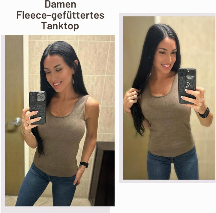 WOWENY Damen Thermo Unterhemd Warm Tank Top Fleece Untershirt Ärmellos Oberteil Thermounterwäsche Ba