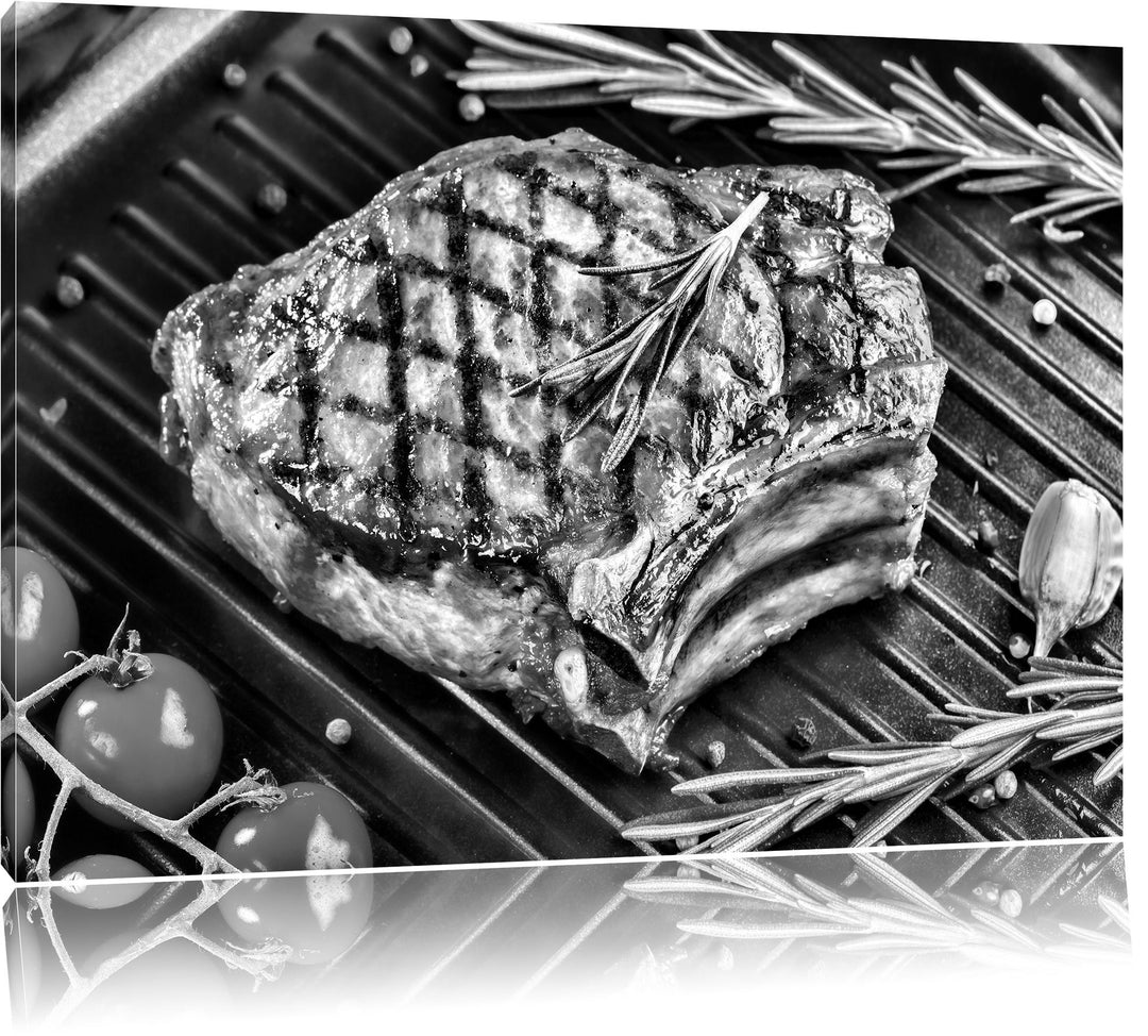 Pixxprint Steak Rumpsteak Fleisch als Leinwandbild/Grösse: 100x70 / Wandbild/Kunstdruck/fertig bespa