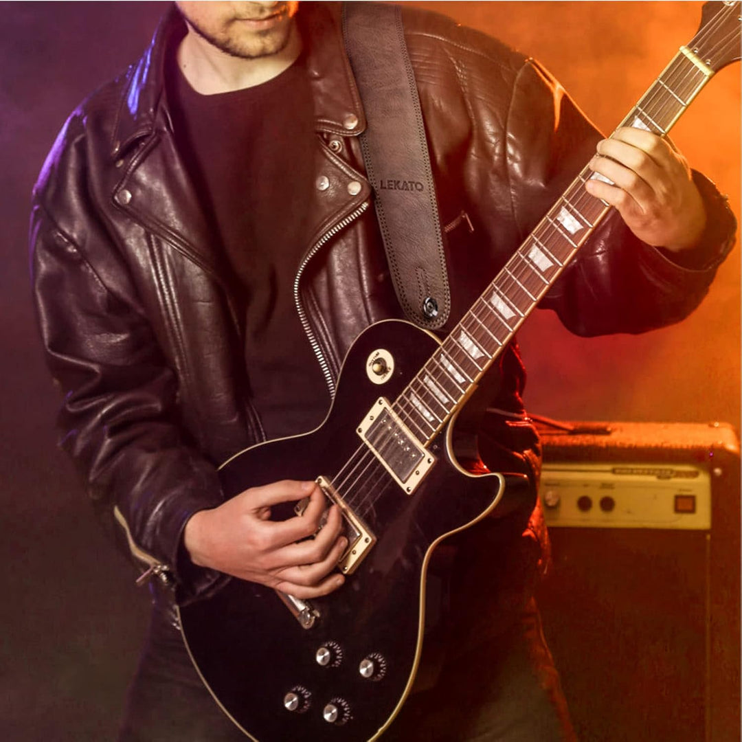 LEKATO Gitarrengurt aus Leder mit dicker Schaumstoffpolsterung, breiter Bassgitarrengurt für Bass, E