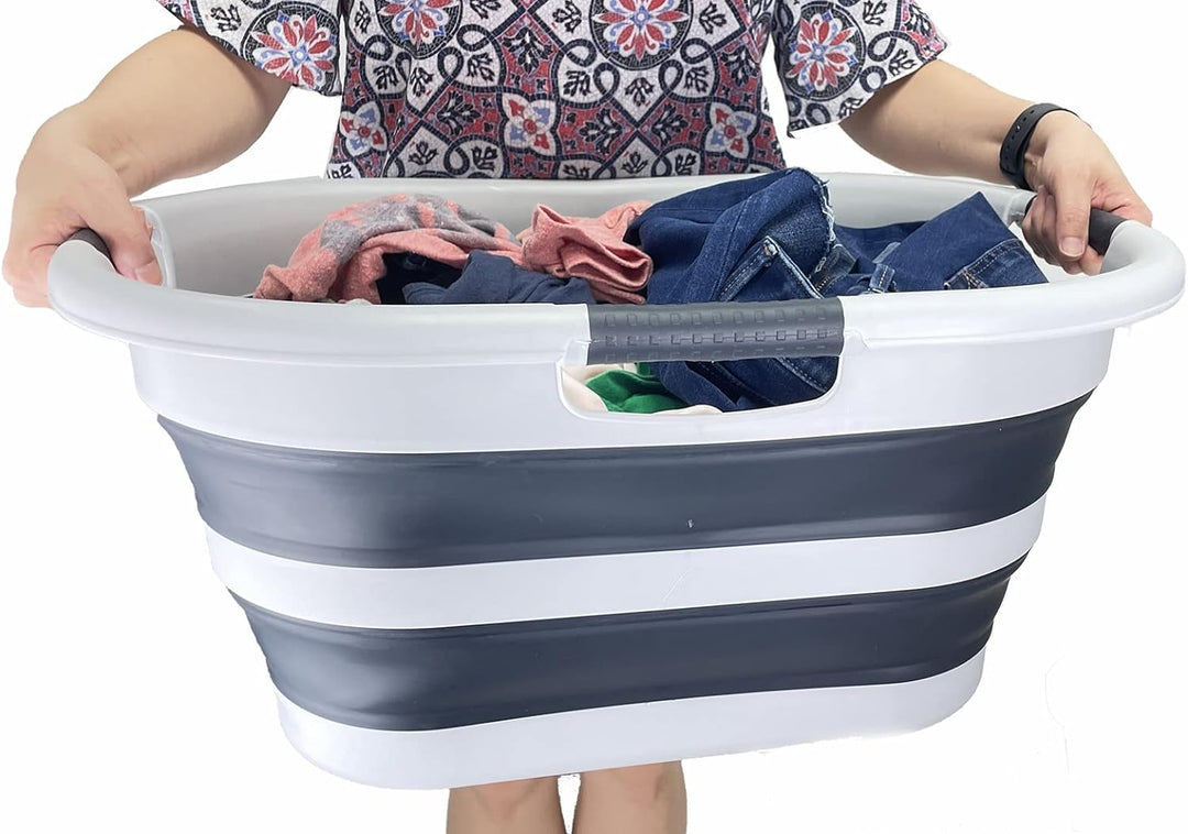 SAMMART 40L zusammenklappbarer Wäschekorb aus Kunststoff – faltbarer Pop-Up-Aufbewahrungsbehälter/Or