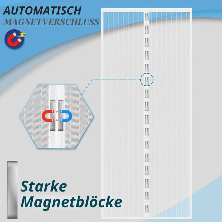 Fliegengitter Balkontür 110x210, Hohe Qualität Fliegengitter Tür Weiss Magnet, Erhältlich in Allen G