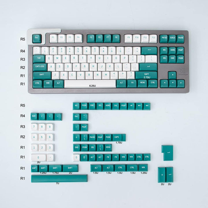 mintcaps dunkelgrünes weisses Tastenkappen-Set 150 Tasten MSA-Profil Double Shot ISO/ANSI-Layout für