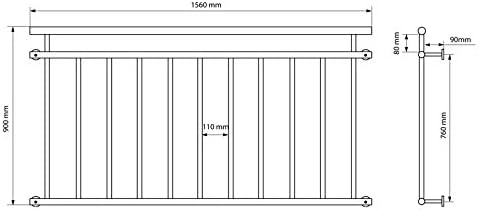 ECD Germany Französischer Balkon 156 x 90 cm | mit 11 Füllstäben | Anthrazit | matt und rau | aus pu