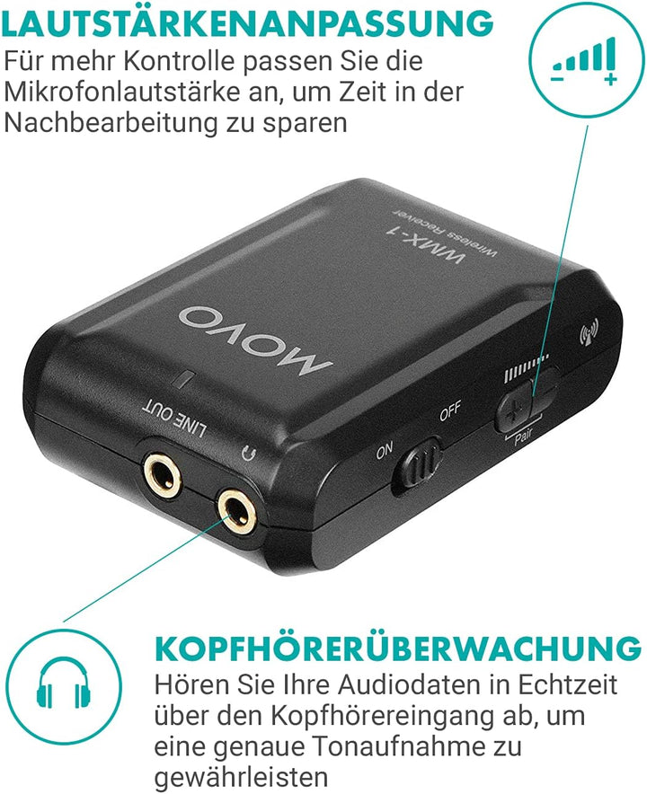 Movo WMX-1 2.4GHz Drahtloses Lavalier-Mikrofonsystem, kompatibel mit DSLR-Kameras, Camcordern, iPhon