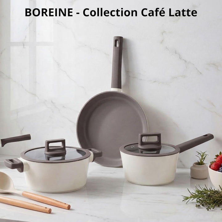 BOREINE Topfset Pfannenset 5-teilig, Bratpfanne 24cm Kochtöpfe 24cm Topf 18cm mit Deckel 18/24cm, An