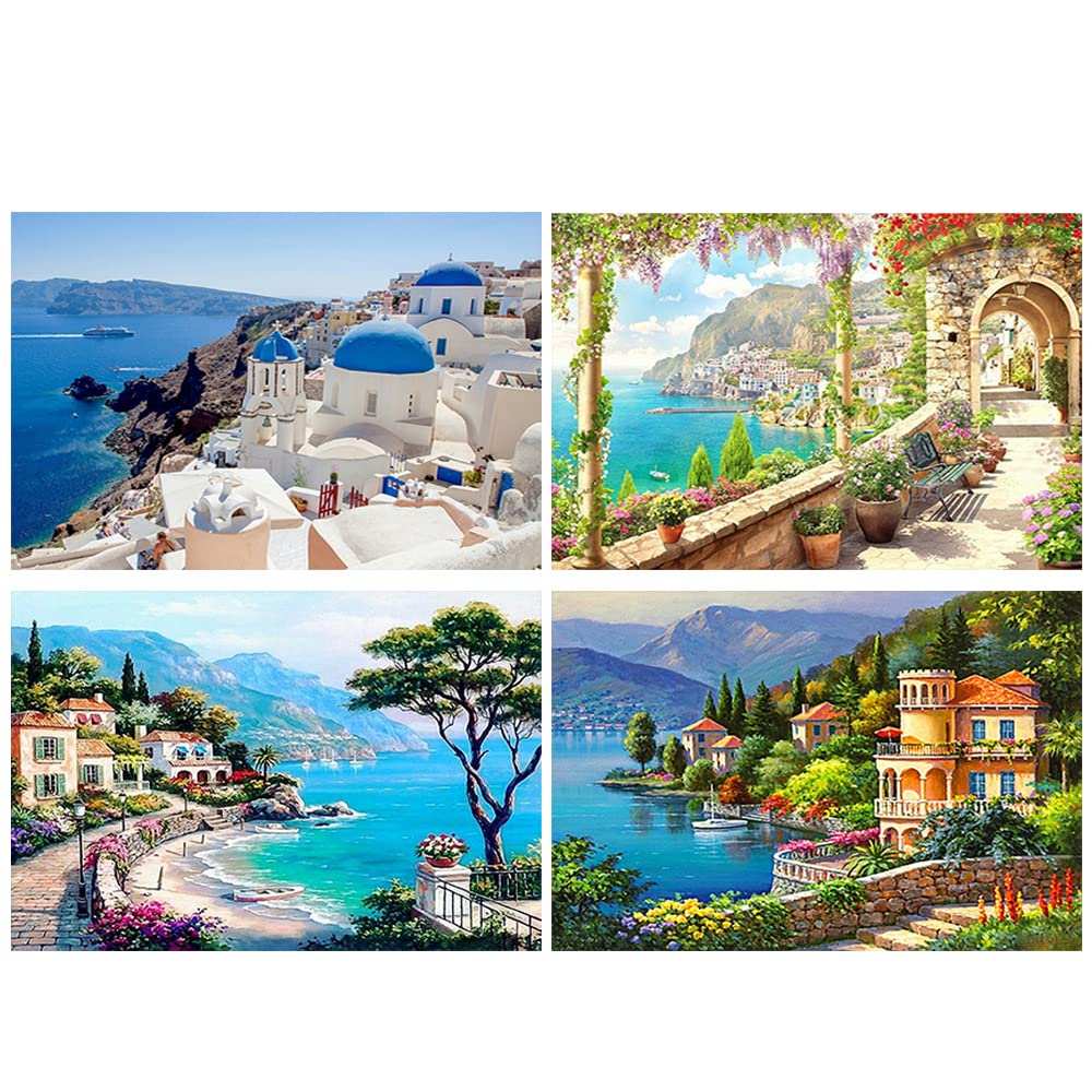 DCIDBEI 4 Pack Diamond Painting Vierer Set Landschaften 40x50 cm Diamant Painting Bilder Strand Male