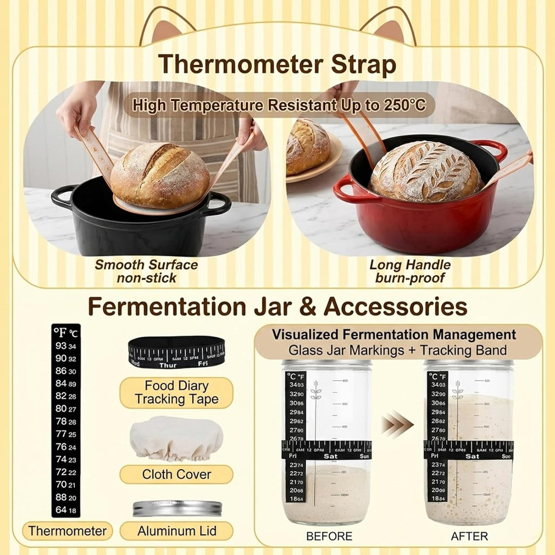 Sauerteig Starter Set mit Gärkörbchen Rund und Oval 2er Set Profi Brotbackset mit Sauerteigglas Teig