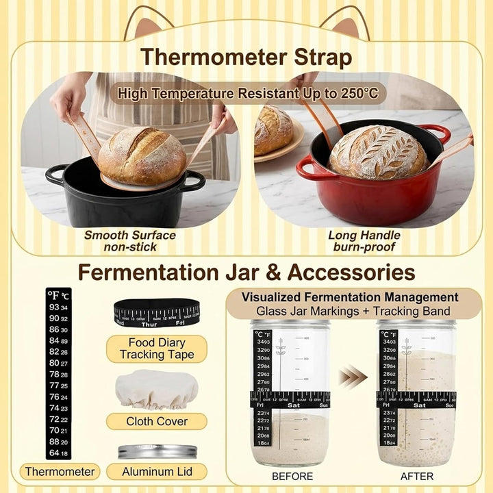 Sauerteig Starter Set mit Gärkörbchen Rund und Oval 2er Set Profi Brotbackset mit Sauerteigglas Teig