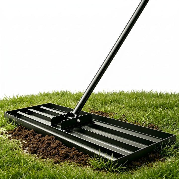 Rakel für Rasen 41x25cm, Rasen Nivellierrechen mit 213cm Verstellbarem Griff, für Garten, Hinterhof,