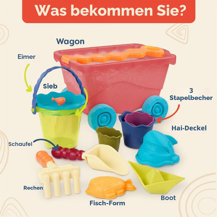B. toys - Wavy-Wagon - Rot - Bollerwagen & Strandspielzeug - 10 Sandspielzeug - Strand Spielset - So