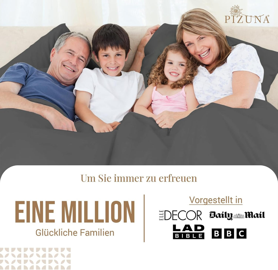 Pizuna Luxuriöser Soft-Satin 2er Pack Kissenbezug 70 x 90 cm Anthrazit Grau, 800 Fadenzahl Baumwolle