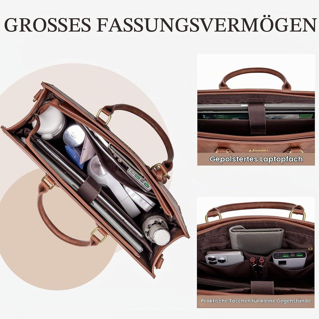 LOVEVOOK Laptoptasche Damen 15,6 Zoll, Gross Arbeitstasche Handtasche Schultertasche Wasserdicht PU