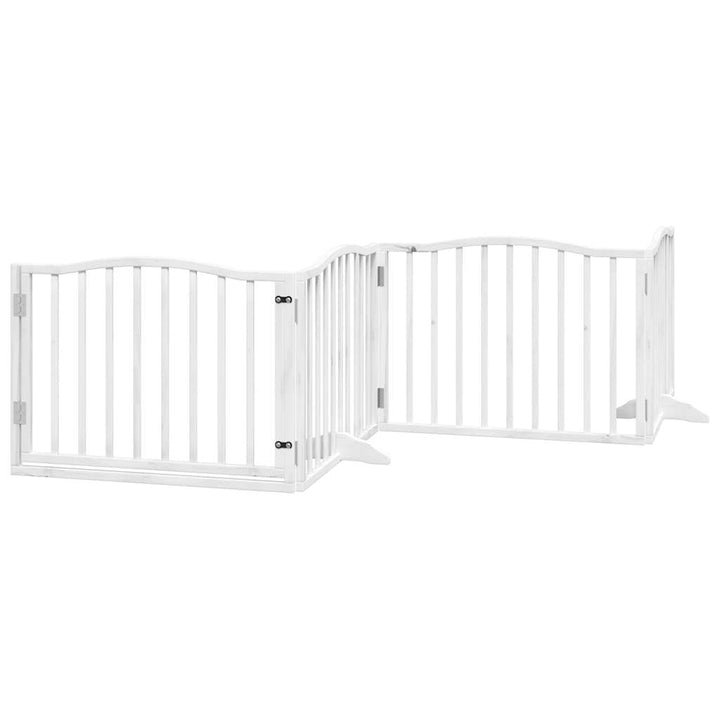 4-TLG. faltbares Hundetor aus weiss lackiertem Pappelholz 320 cm mit Tür, freistehend und stabil, id