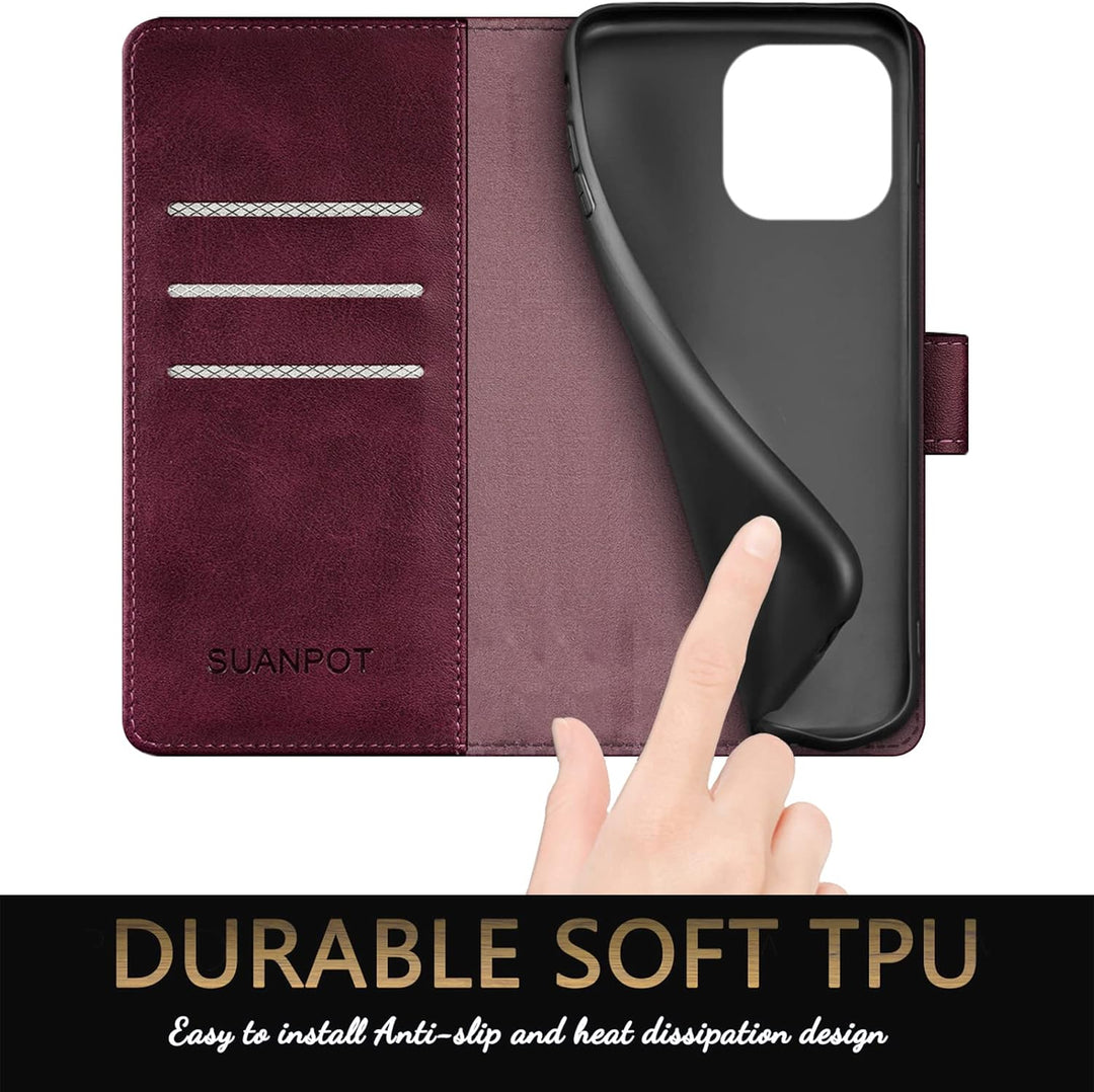 SUANPOT [RFID Schutz für iPhone 14 Pro Max 6.7" Hülle PU Leder Handyhülle Lederhülle Klapphülle Kart