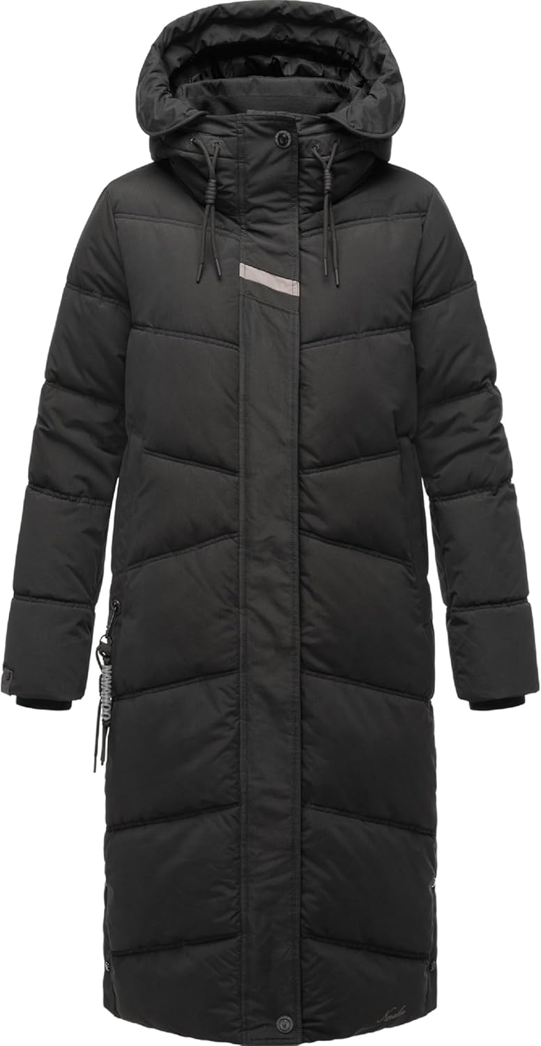 Navahoo Damen Wintermantel Warmer Steppmantel lang mit Kapuze Kuschelmausi S-XXL S Schwarz, S Schwar