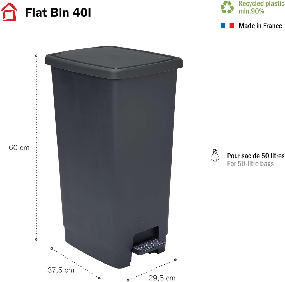 Sundis Flat Bin, Mülleimer 40l mit Pedal,aus recyceltem Kunststoff, rechteckig, mit Henkeln zum Aufh