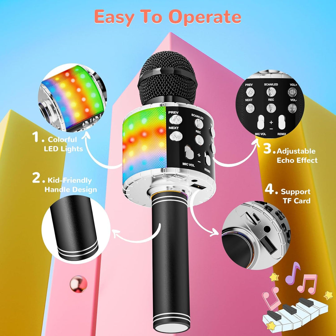 Magic Sing LED Karaoke Mikrofon Kinder, Drahtloses Bluetooth Spielzeug ab 3-12 Jahre Geschenk Mädche