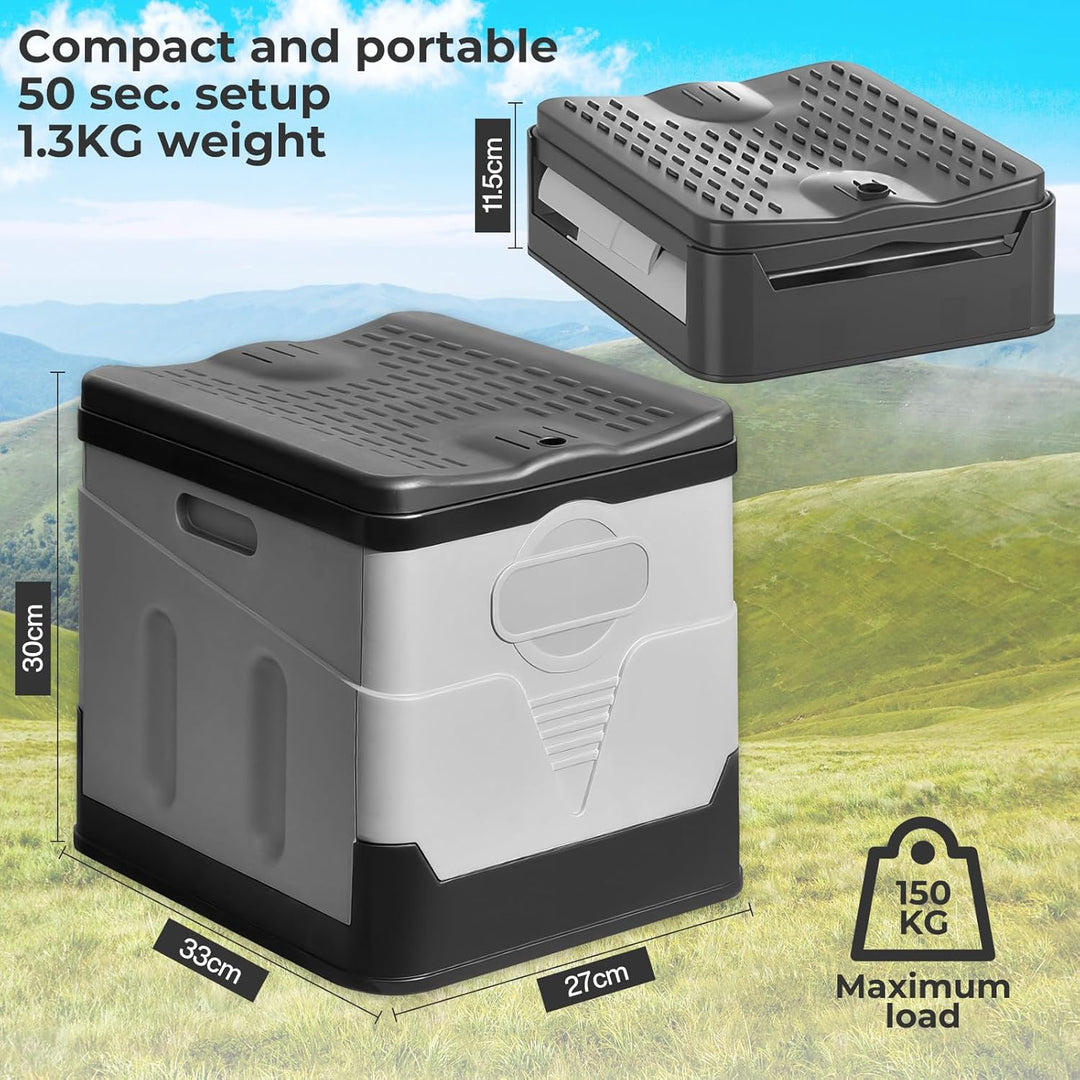 Tragbares Klapptoiletten-Set, 25 L Gross, Maximale Tragung 150KG, 24 Beutel Müllbeutel,Transporttasc