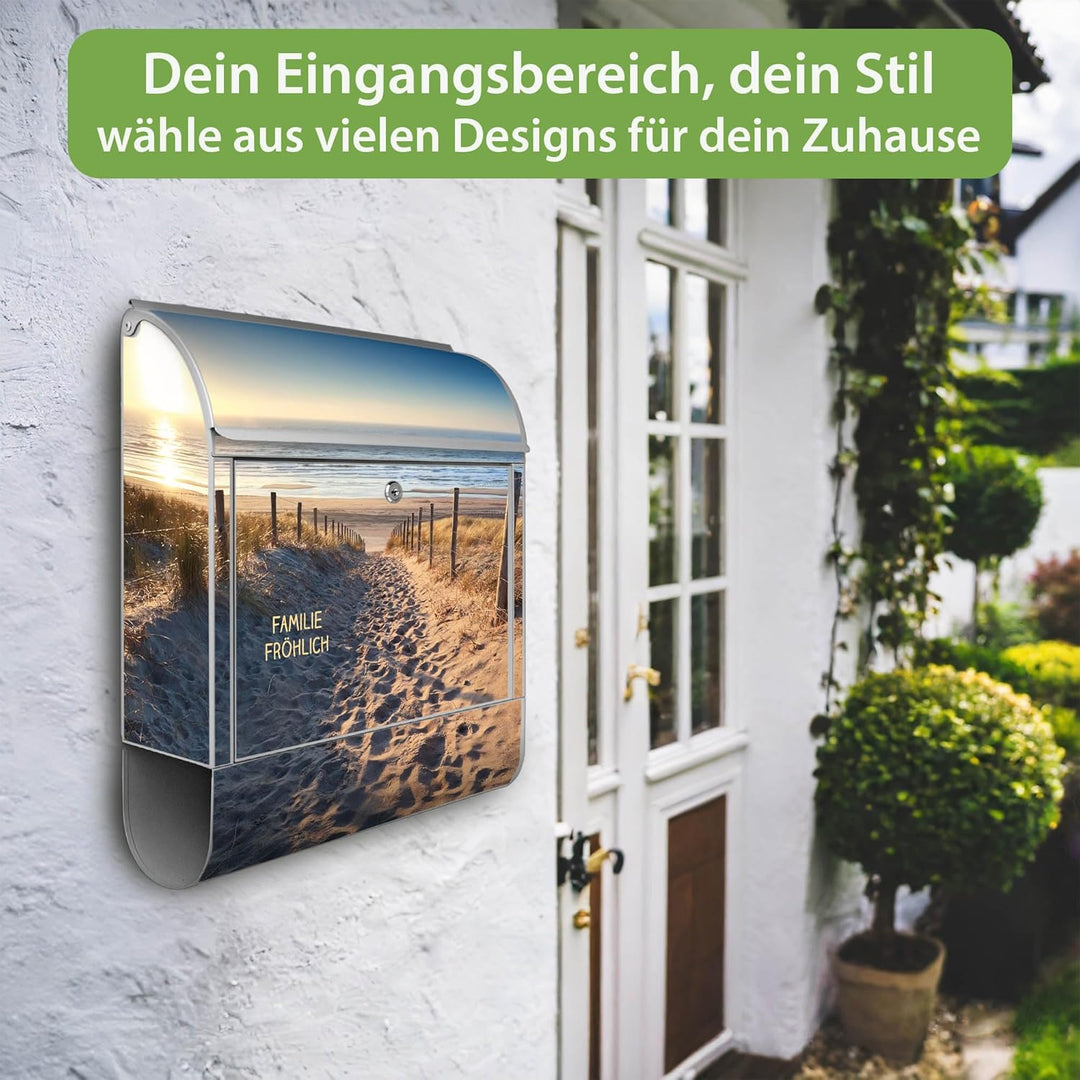 banjado Design Briefkasten personalisiert 38,5x46,5x13cm & 2 Schlüssel - Briefkasten Stahl Silber Ze