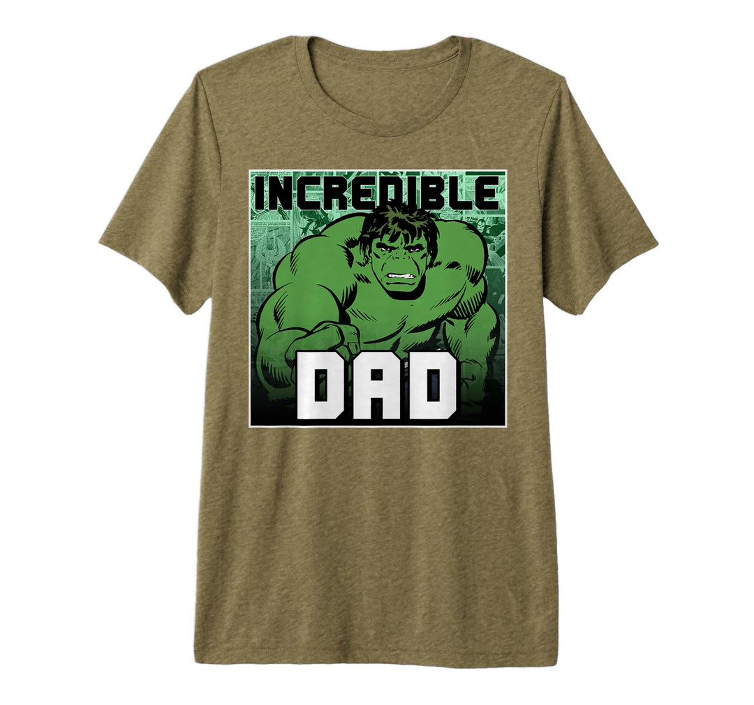 Mens Marvel Hulk Father's Day Incredible Dad Premium T-Shirt Large Olive