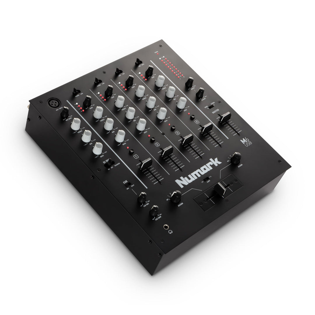 Numark M6 USB - 4-Kanal DJ-Mixer mit integriertem Audio Interface, 3-Band EQ, Mikrofoneingang und au