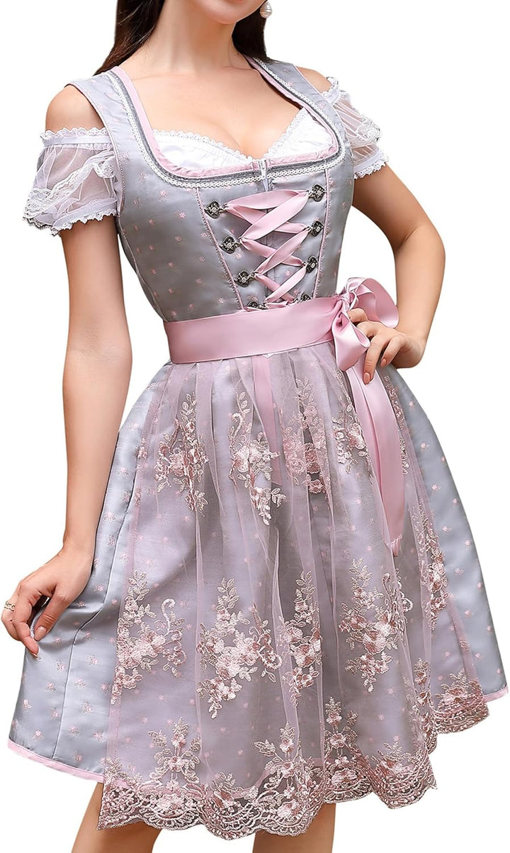 Clearlove Dirndl Damen Midi Trachtenkleid 3 Teilig inkl. Dirndl Kleid Dirndlschürze Dirndlbluse für