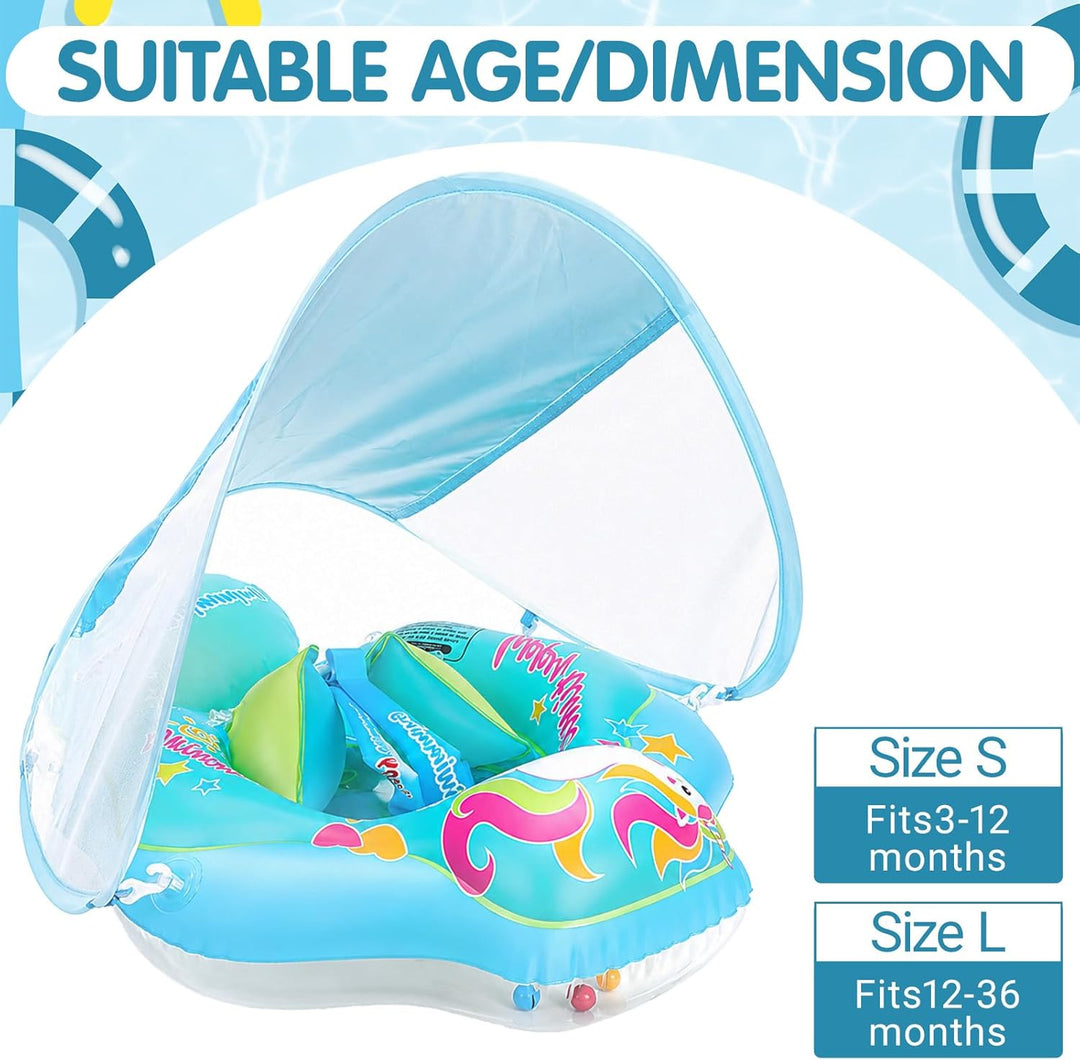 Aufblasbarer Baby Schwimmring, Swimming Float mit Baldachin und Sicherheitssitz, Niedliches Rosa Pfe