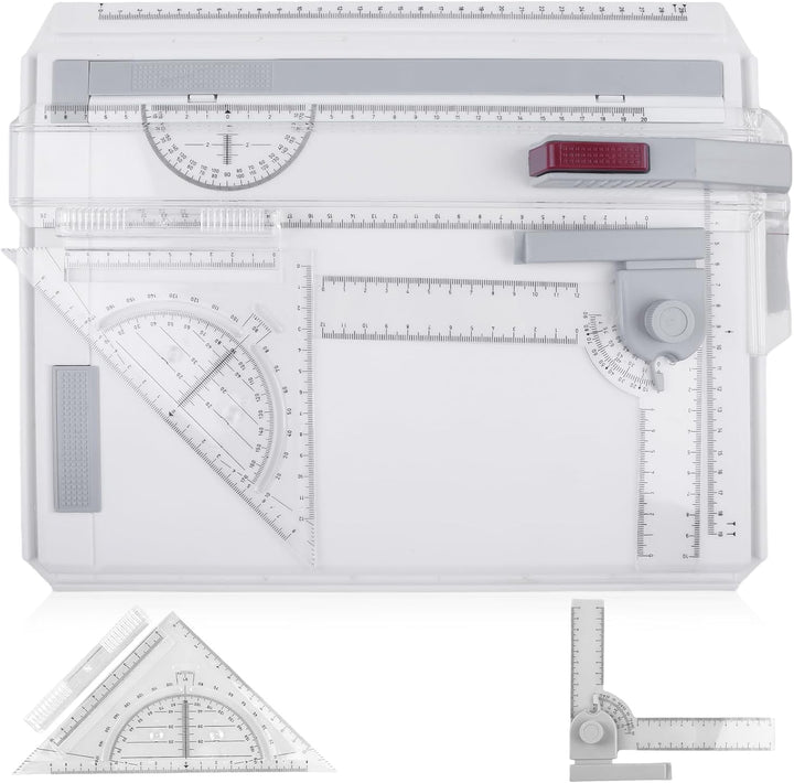 Zeichenbrett A4, DIN Zeichentisch mit Schiebelineal, Multifunktionaler Zeichenplatte Paralleler Bewe